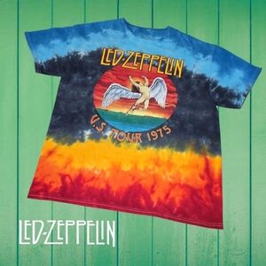 Led Zeppelin T-Shirt Mens US Tour 1975‎ Graphic Tie Dye Blue Orange Size M